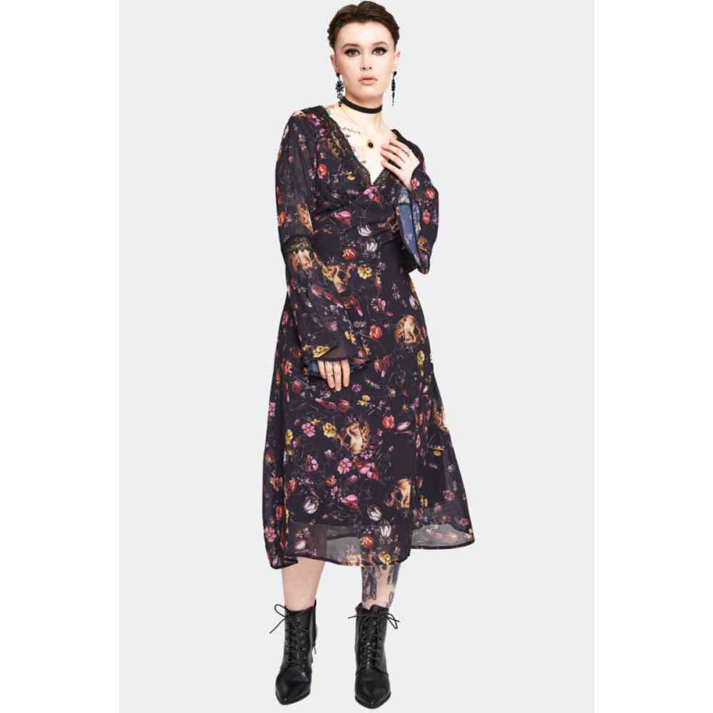 Jawbreaker - Garden Skull Print Midi Longue robe - Noir